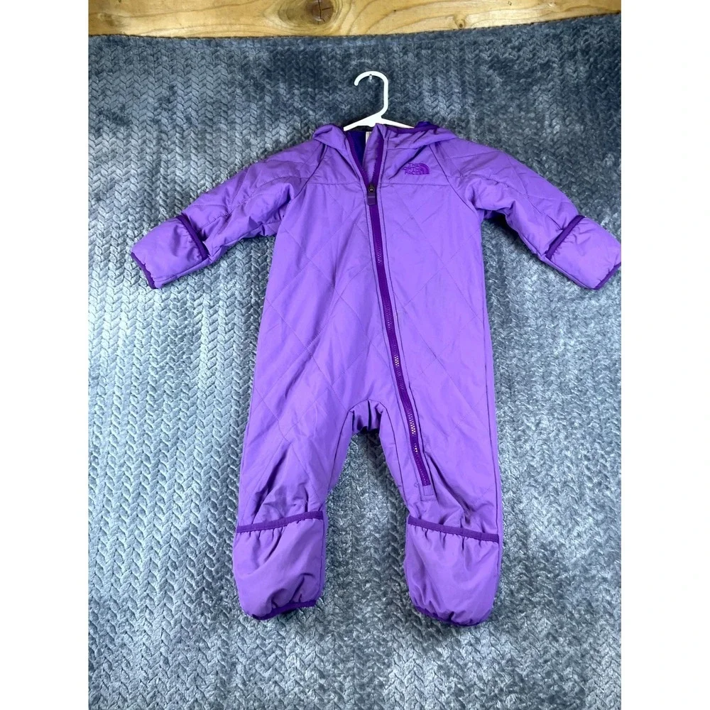 The North Face Baby 12-18M Purple Quilted Asymmetrical Zip Hooded Snowsuit